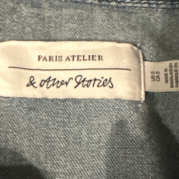 & Other Stories Puff Shoulder Cotton Denim Collared Button Down Shirt size 0 - Picture 12 of 13